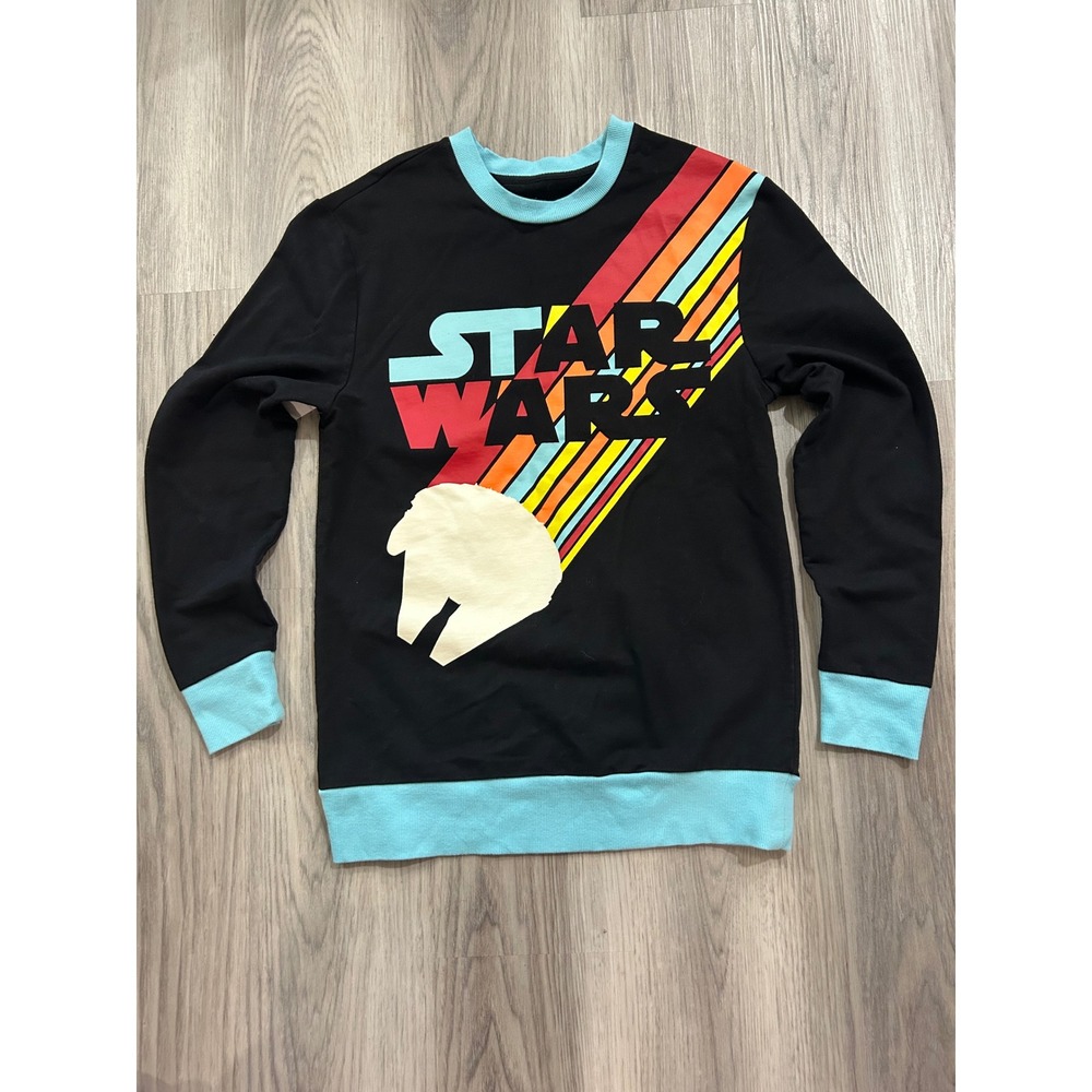 Disney Adult Star Wars Millennium Falcon Rainbow Cotton Blend S Black Sweatshirt